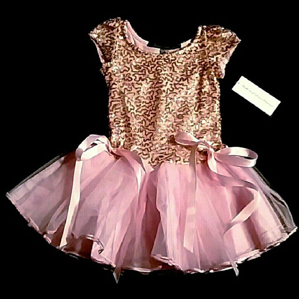Dolls & Divas NWT 6X Pink & Gold Sequin Tutu Dress
